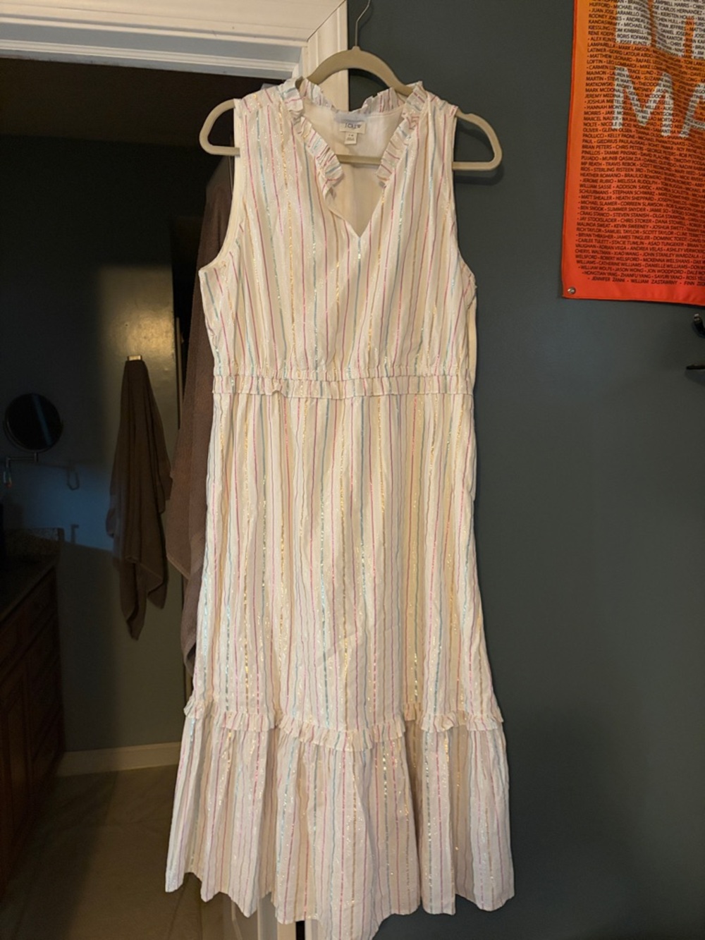 J. Crew White Striped Ruffle Collar Blouse
